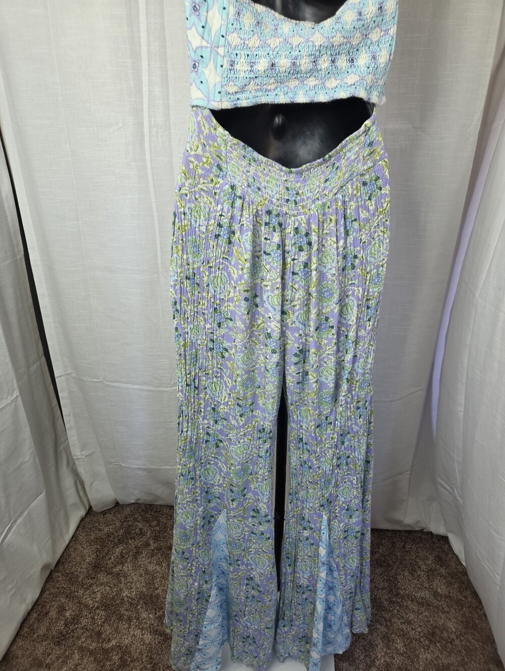 Free People Juliet Cutouts Strapless Wide Leg Jumpsuit Lavender/Purple Floral - Picture 11 of 15